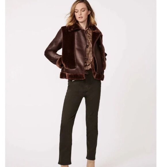 Bernardo Vegan Fur-Leather Jacket brown NWT XS $220 - Picture 3 of 6